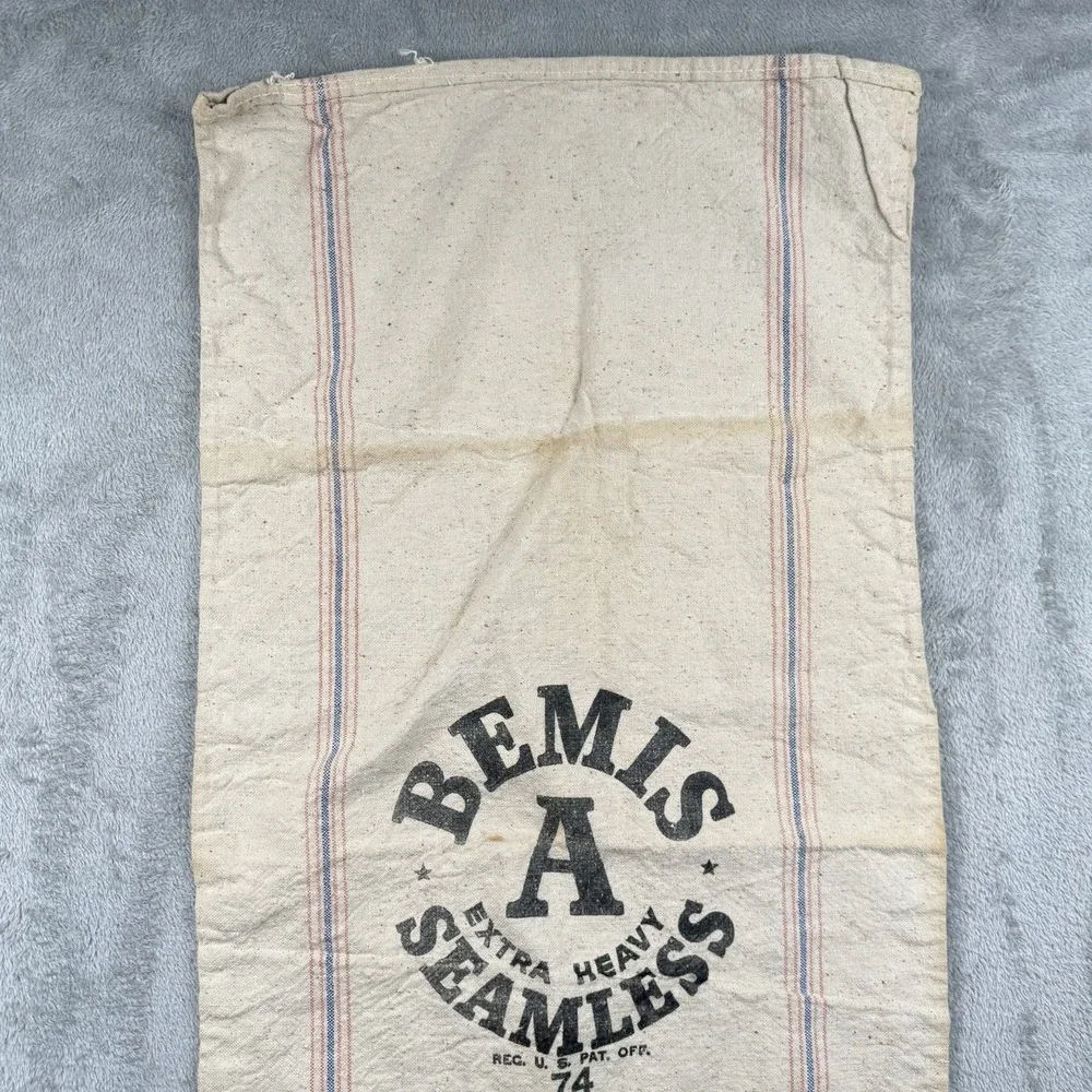 Vintage Bemis A Seamless Cloth Cotton Grain Feed Flour Sack Primitive Country